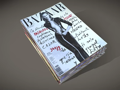 Stack of BAZAAR Magazines with Fashion Beauty Style Trends on Model Cover 3d model