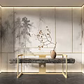 Japanese Zen Style Bonsai Screen Combination 3d model