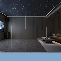 Starry Ceiling Home Theater Room With Large Screen Brown Sofa And Ambient Lighting