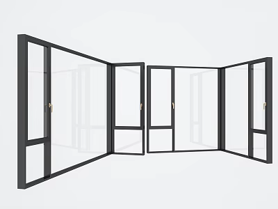 Modern Floor to Ceiling Windows with Folding Design and Black Glass Frames 3d model