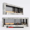 Modern Marble Fireplace Interior Design With Burning Fire Wood Logs And Shelves