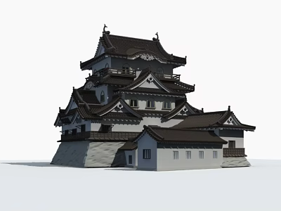 Ancient Architecture With Multi Tiered Structure Traditional Roof And Stone Base 3d model