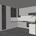 Modern Kitchen Interior Design With Gray Cabinets Glass Doors And Marble Island