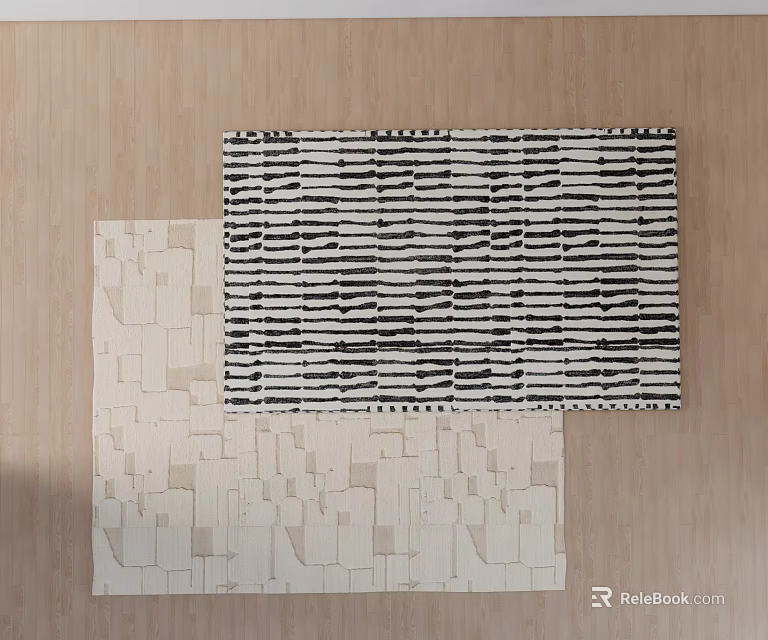 Two Square Rugs With Distinct Patterns On Wooden Floor 3d model