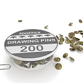 3DOFFICE Drawing Pins 200 Count Gold Metal Pins in Container with Scattered Pins