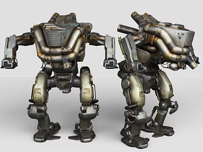 Game Movie Sci Fi Mech Characters With Mechanical Arms Cannon Attachments And Weathered Armor 3d model