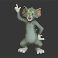 3D Blue Cartoon Cat Character With Raised Hand And Playful Expression 3d model
