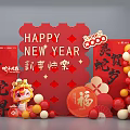 New Year Photo Spot With Red Decorations Snake Year Elements Fu Character And Balloons