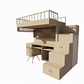 Functional Bunk Bed with Upper Sleeping Area Safety Rail Staircase Desk and Storage Cabinet 3d model