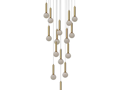 Modern Decorative Chandelier with Multiple Hanging Golden Rods and Spherical Shades 3d model