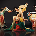 Women In Traditional Costumes Performing Elegant Dance With Graceful Movements And Waving Sleeves