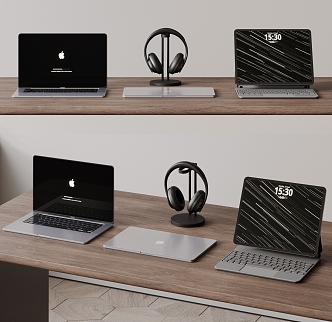 Modern Laptop Tablet Computer Apple Computer Headset Office Supplies 3d model