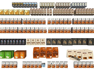 Various Types of Packaged Foods Arranged in Colorful Display with Assorted Packaging 3d model