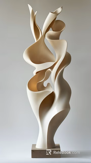 Abstract Carved Sculpture with Flowing Curved Lines in Beige Ceramic for Modern Art Decor 3d model 