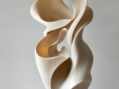 Abstract Carved Sculpture with Flowing Curved Lines in Beige Ceramic for Modern Art Decor 3d model