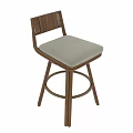 Modern Wooden Bar Stool With Woven Backrest White Cushion And Metal Ring Base