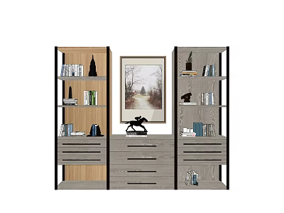 Modern Decorative Cabinet With Open Shelves Drawers Books And Painting In Living Room 3d model