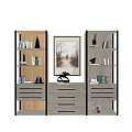 Modern Decorative Cabinet With Open Shelves Drawers Books And Painting In Living Room