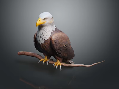Majestic Bald Eagle Perched On Wooden Branch With White Head And Yellow Talons 3d model