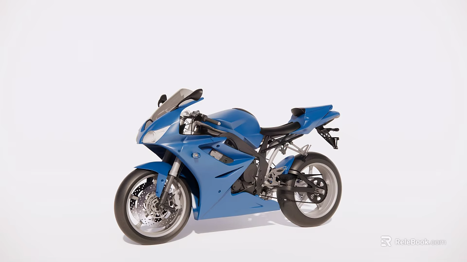 Blue Sports Motorcycle With Sleek Aerodynamic Design And Black Seat On White Background 3d model 