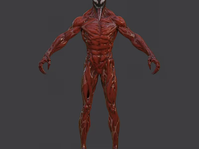 Red Muscular Symbiote Game Movie Character With Sharp Claws And Detailed Design 3d model