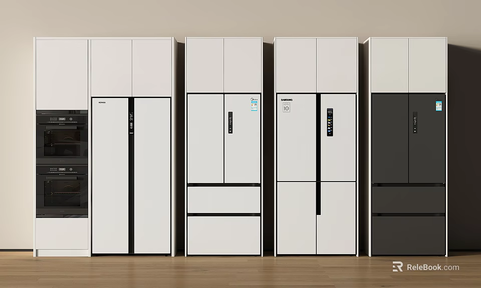 Modern Refrigerators and Freezers With Various Styles White And Black For Kitchen 3d model 