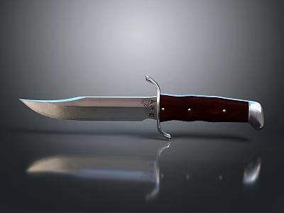 Tactical Weapon Knife With Silver Blade Dark Red Handle And Metal Rivets 3d model