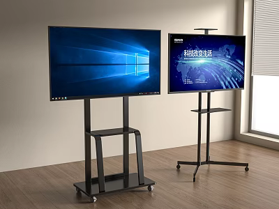 Two Televisions on Wheeled Stands with Windows Interface and Technology Data Screens Indoor 3d model