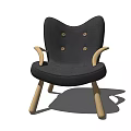 Modern Black Button Tufted Accent Chair With Curved Backrest And Wooden Legs