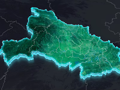 Green Regional Map Displaying Administrative Boundaries And Terrain Details 3d model
