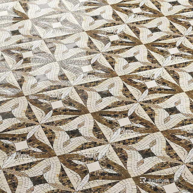 Decorative Mosaic Tile Components With Geometric Star Diamond Patterns In Brown White 3d model