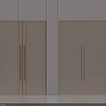 Modern Minimalist White Double Doors Featuring Vertical Stripes and Long Bar Handles on White Wall
