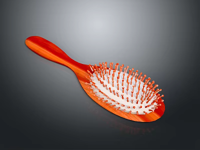 Wooden Hair Brush with Orange Handle and White Bristles for Daily Grooming 3d model