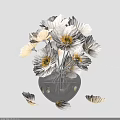 White and Cream Colored Flowers in Transparent Glass Vase with Falling Petals on Black Background