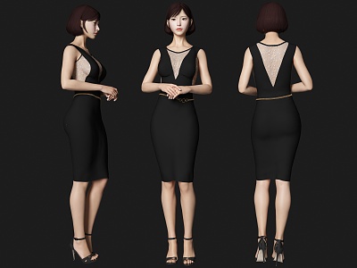 Woman Model Leng Yan Figure Gao Leng Beauty Short Hair Woman Secretary Jewelry Sales Front Desk 3d model