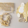 Golden Wall Decor Featuring Buddha Statue Chinese Character Fo And Traditional Patterns