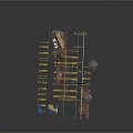Construction Site Layout With Scaffolding Steel Reinforcement Tools And Concrete Blocks