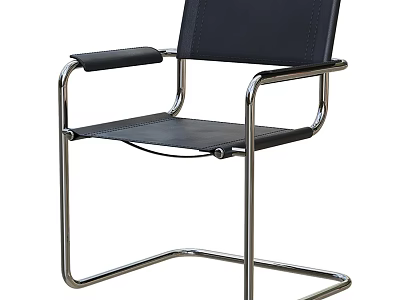 Modern Office Chair With Black Leather Seat And Stainless Steel Frame 3d model