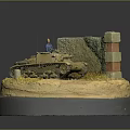 Miniature Model Scene Featuring Tank Figure Wall Sand Grass And Base 3d model