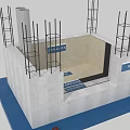 Building Construction Components With Scaffolding Steel Reinforcement And Concrete Walls