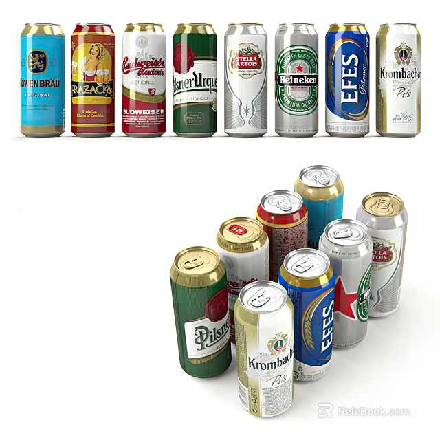 Assorted Beer Cans With Colorful Designs From Various Brands On 3d model
