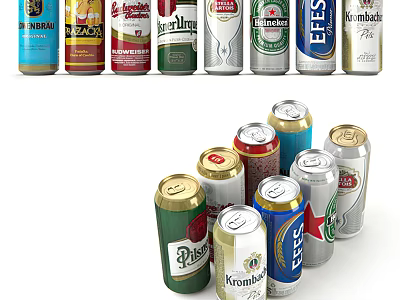Assorted Beer Cans With Colorful Designs From Various Brands On 3d model