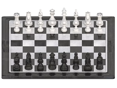 Classic Chess Game Board Setup With Black White Pieces For Entertainment 3d model