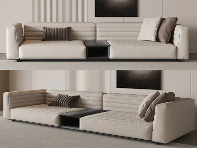 Modern Beige Sectional Sofa With Sleek Design Accent Pillows And Wall Art Decor Elements 3d model
