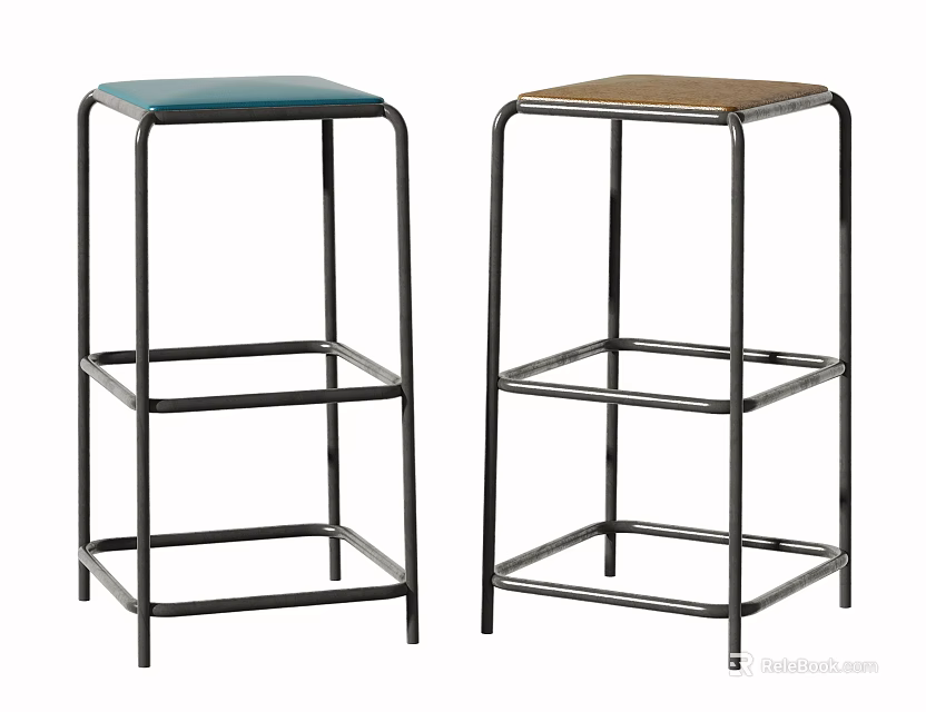 Modern Bar Stools With Metal Frame And Different Colored Seats 3d model