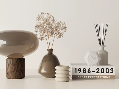 Elegant Decorative Ornament Set With Vase Dried Flowers Diffuser Clock And Book 3d model