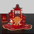 Chinese New Year Interactive Zone With Red Lanterns Rabbit Decorations Traditional Arch And Maze Pattern 3d model