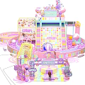 Pink Themed Kids Playground With Slide Ball Pit And Castle Structure