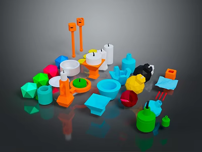 Colorful Household Items With Multiple Colors And Geometric Shapes Displayed Together 3d model