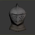 Ancient Medieval Metal Helmet With Grilled Visor And Brass Rivets Design